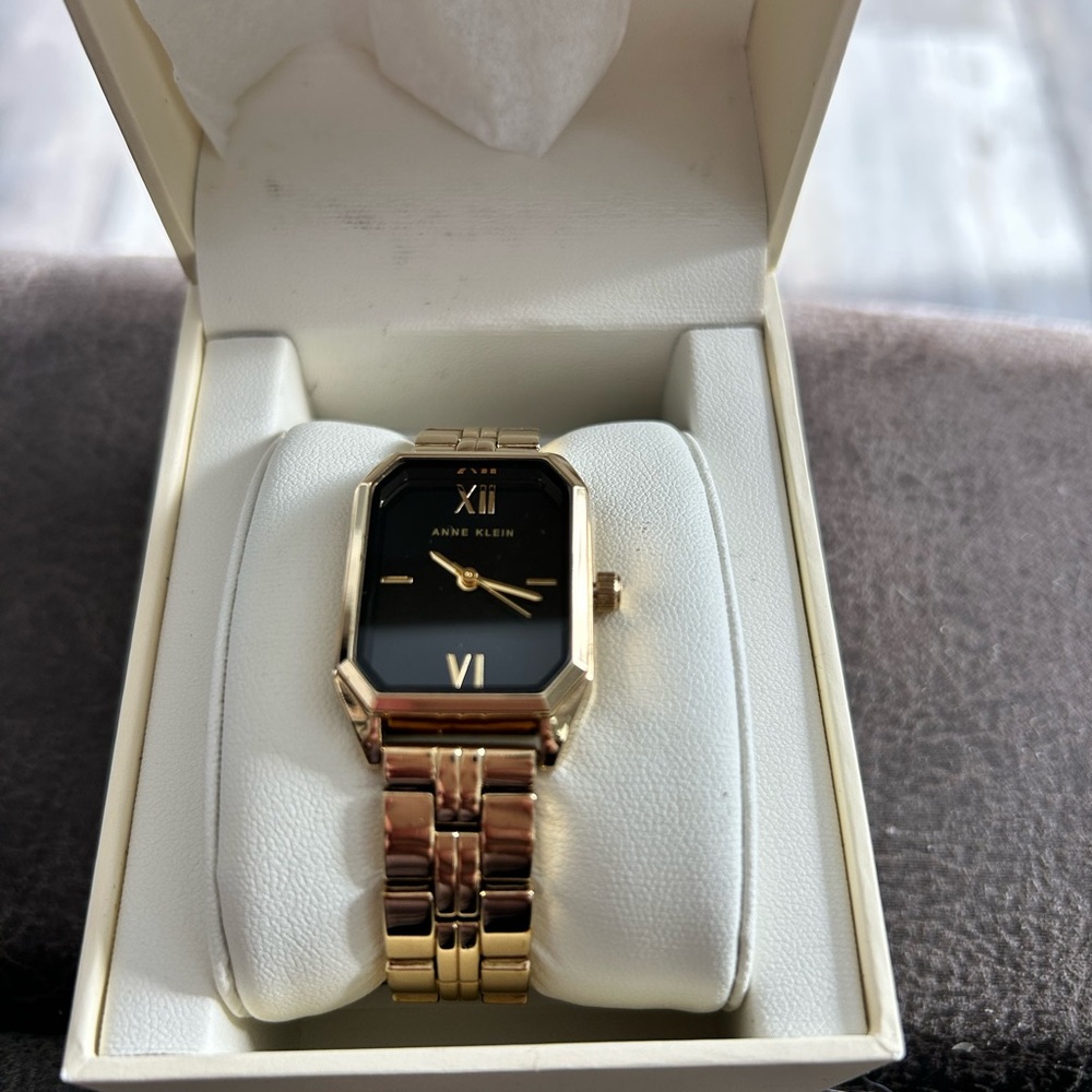 4/$100 Anne Klein Gold-Tone Watch with Black Face 6.5 inches NWT
